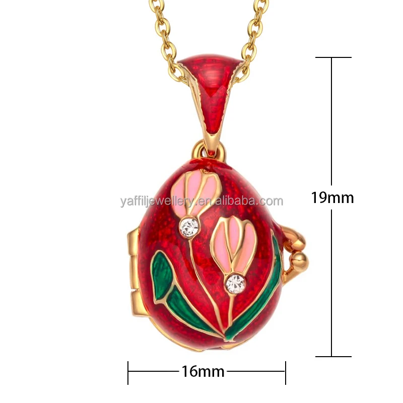 Tulip Lily Brass Vintage Egg Pendant Charm Crystal Rhinestone Necklace