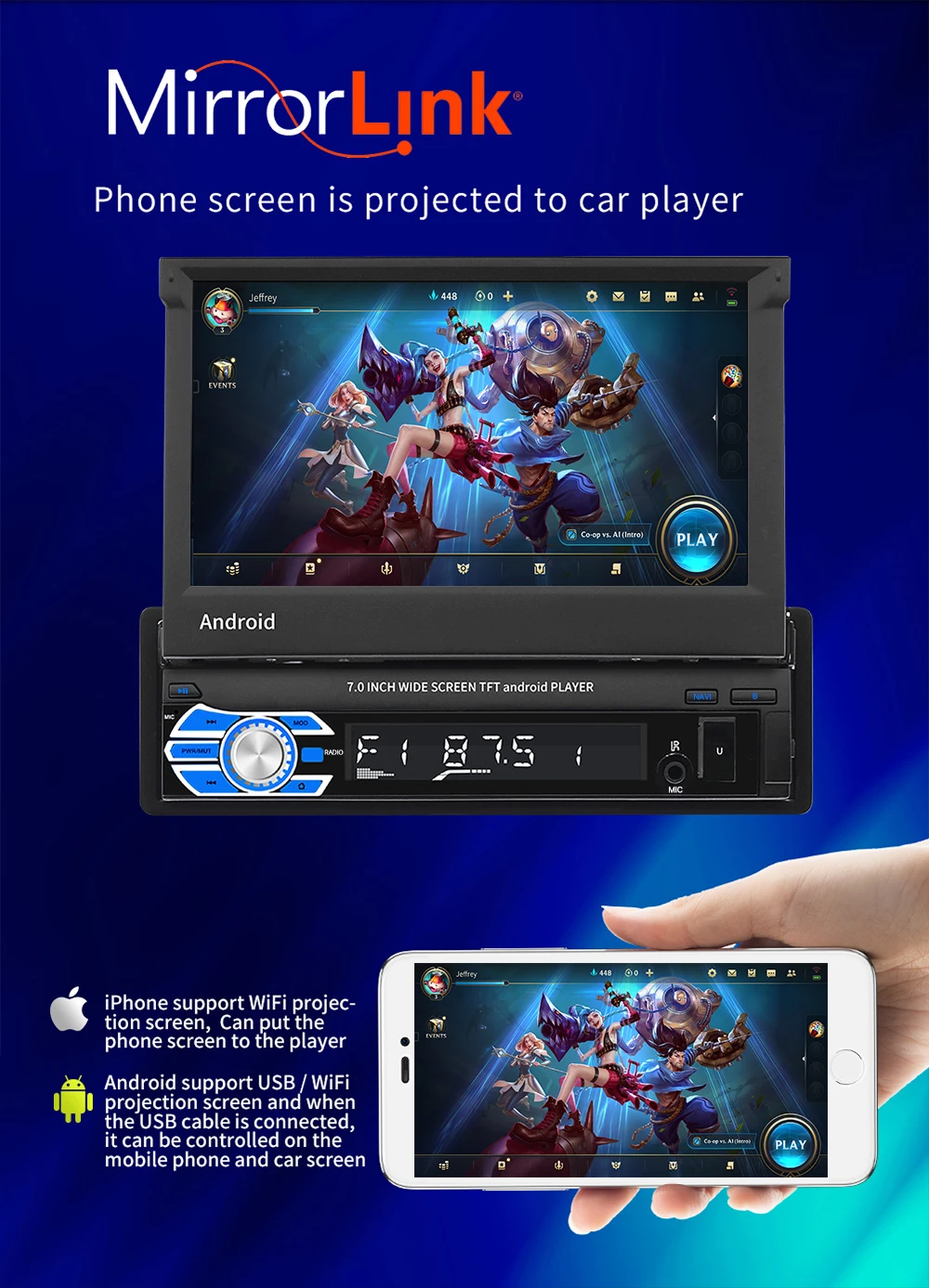 1 din 7 inch Android radio universal auto scaling electronic radio high quality IPS touch screen display music video player
