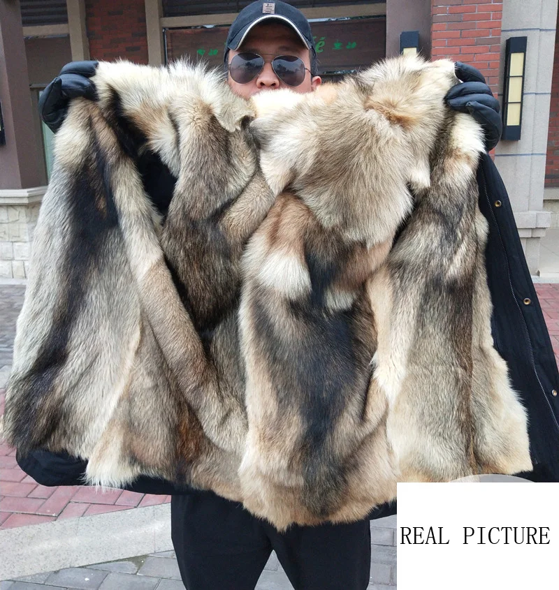 
Fashion fox fur lining genuine sheepskin leather jacket for men 