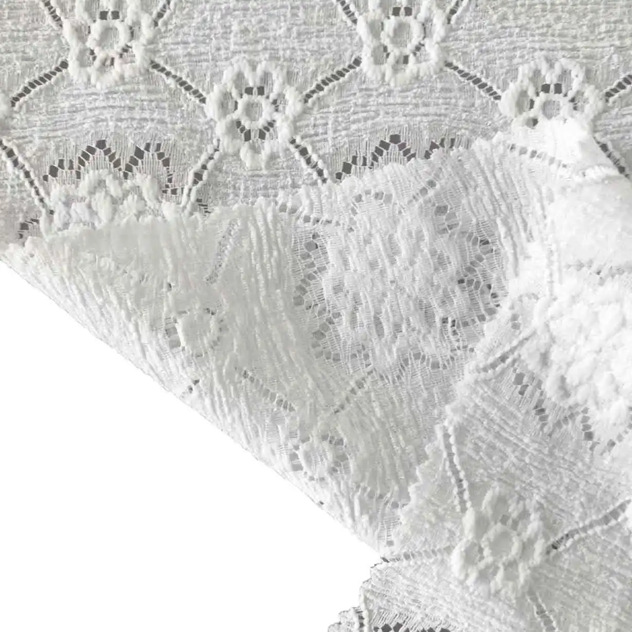 Оптовая продажа дешевая цена плиссированная белая вышитая Цветочная вязаная жаккардовая ткань для свадьбы