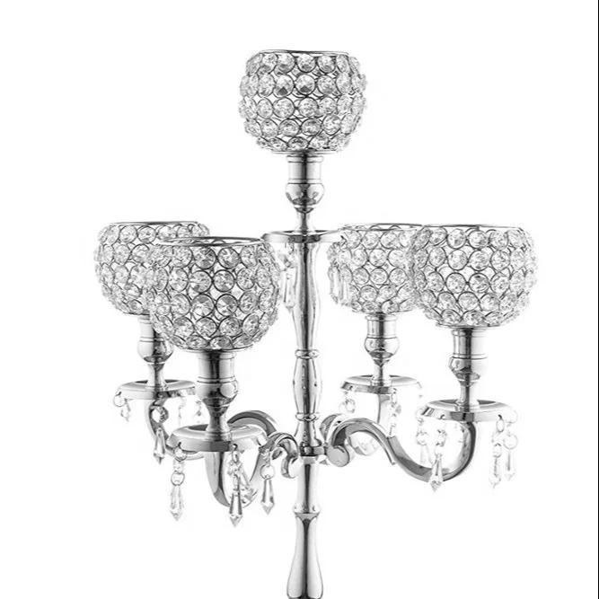 5 Arm Candelabra - Wedding Table Centerpiece - Silver Candelabra