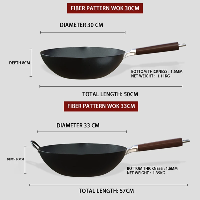 Durable Gas Induction Compatible Non-stick Chinese Wok Pan Non-coating Iron wok