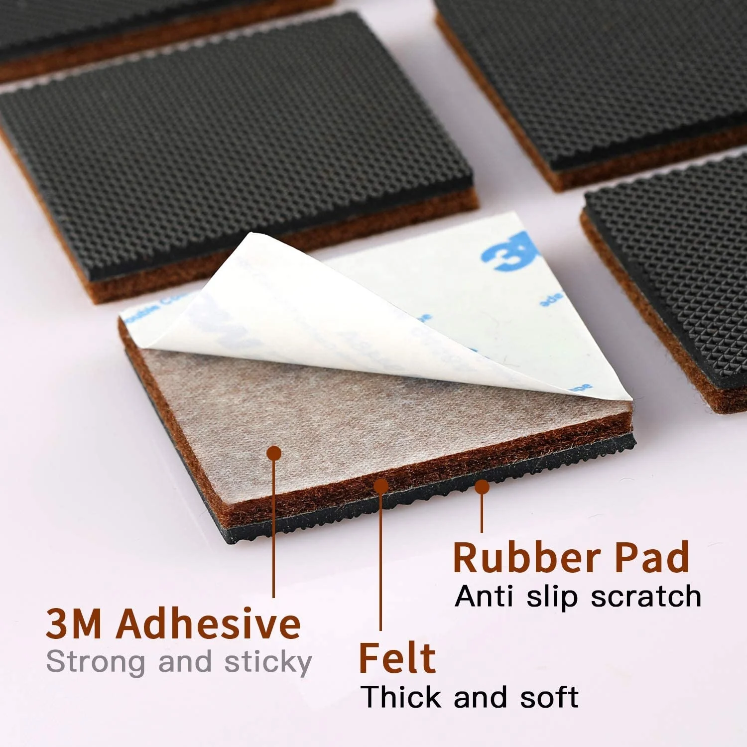 18 шт. 2 дюйма Квадратные Нескользящие резиновые войлочные мебельные подкладки 3 м для ножек стола стула