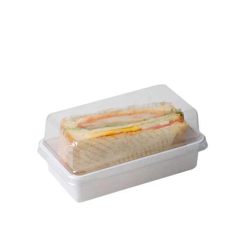 Square Plastic White Sandwich Box with Transparent Lid for Food Packing Food Grade Disposable Sandwich Bread Container