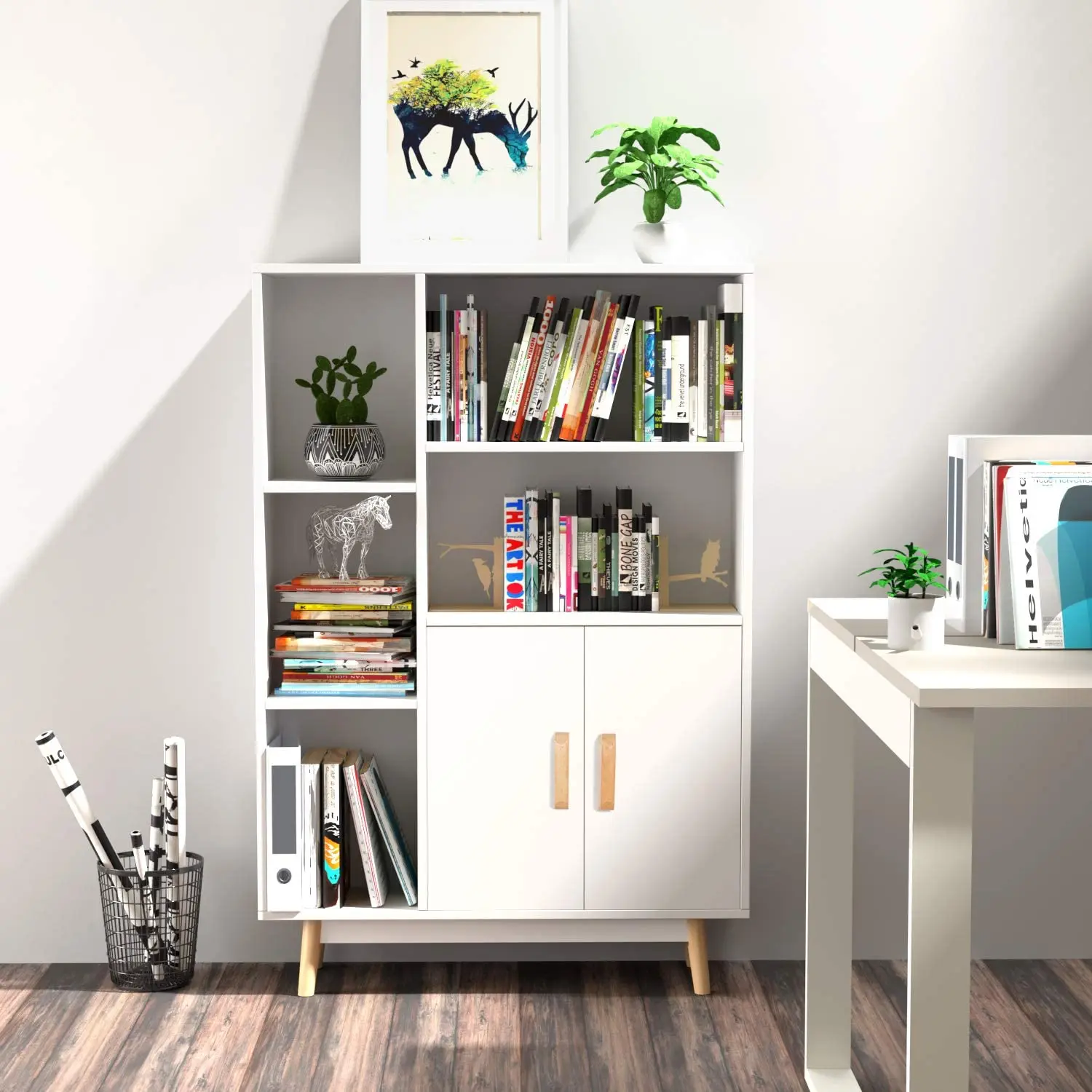 Nordic bookshelf simple modern home living room storage locker students floor combination bookshelf