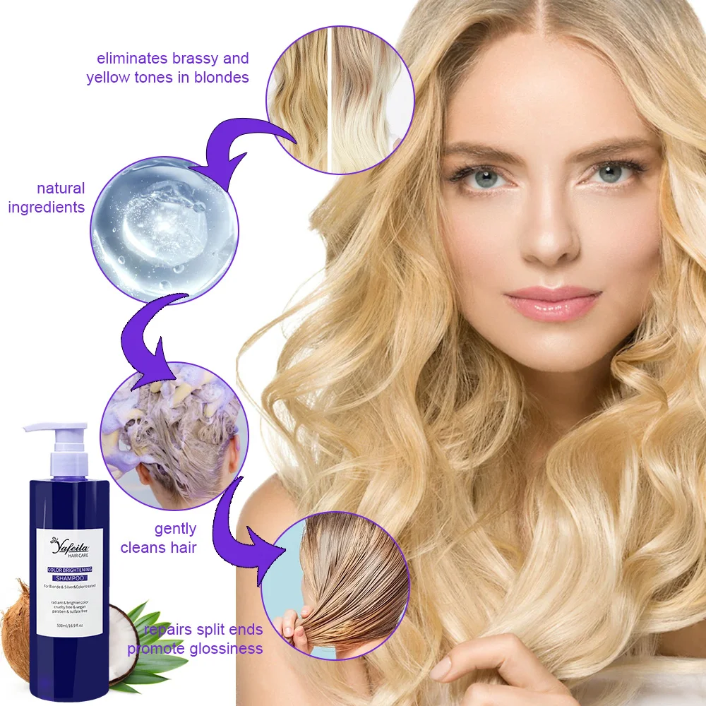 500ml professional customized vegan purple toner color no yellow blue shampoo for blondes color treated hair