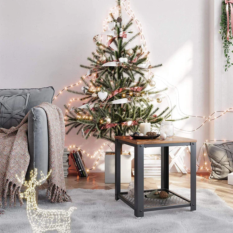 
Home Furniture 2 Tier Side Table with Storage Shelf Mini Square Coffee Table for Living Room 