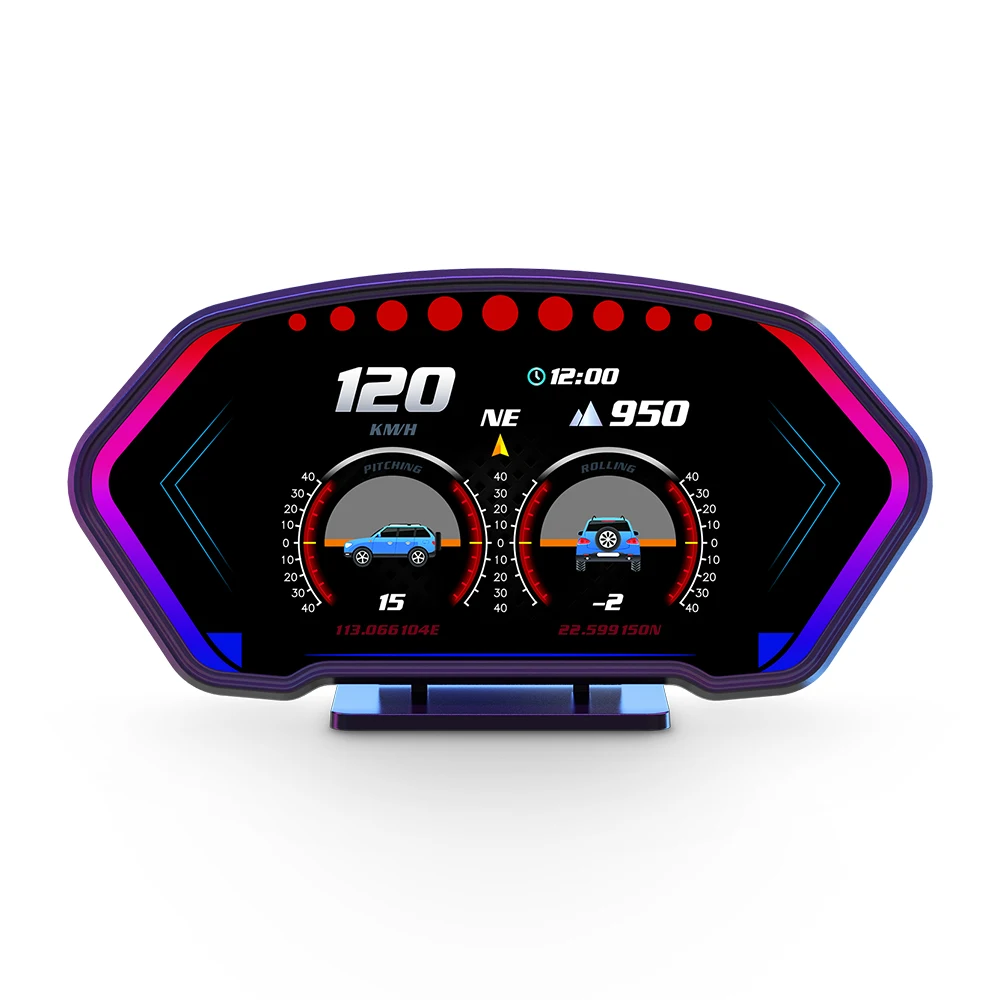 LCD screen 6 inches Multi function speedometer auto gauge hud P3 OBD2 gps scanner head up display