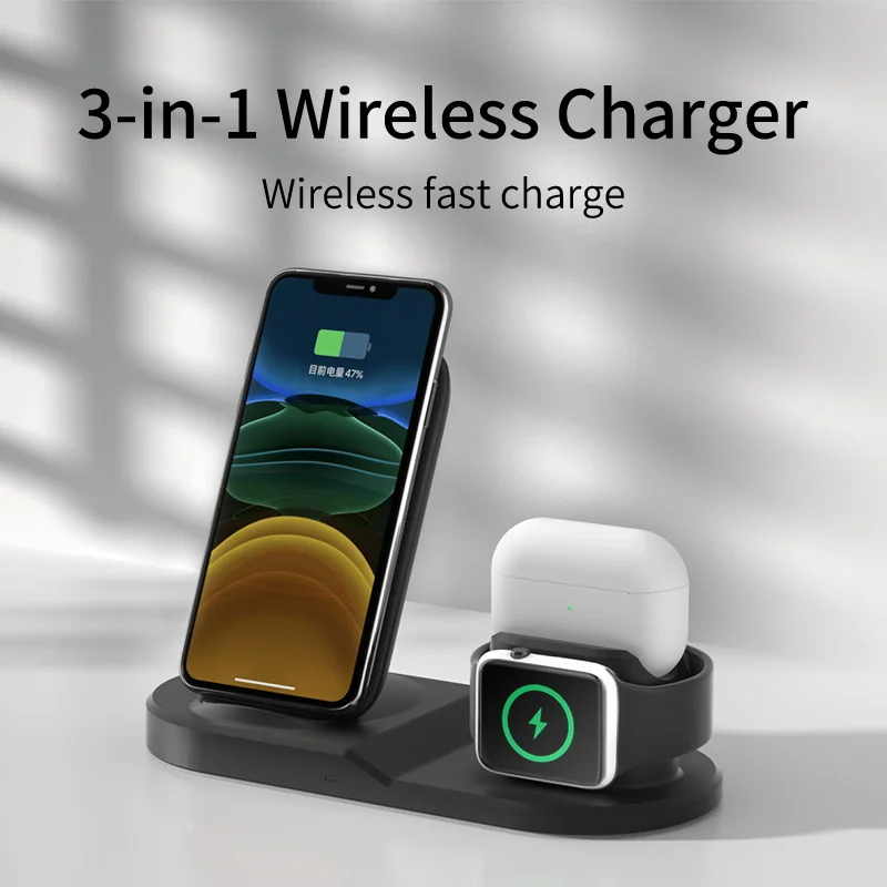 3  in 1 wireless charger holder 15w magnet fast charging stand for mobile phone smart watch earbuds