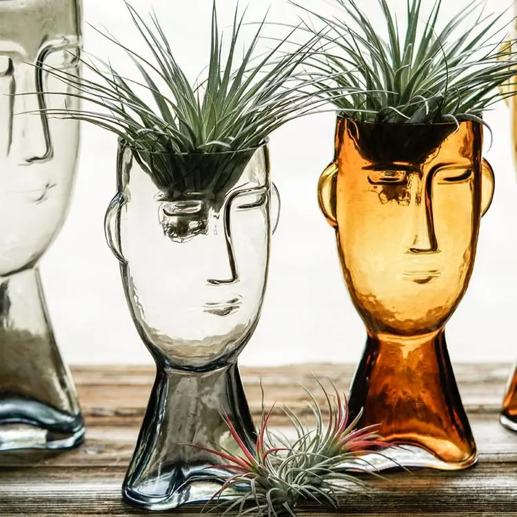 Hot Sell Modern Farmhouse Decor Creative Design Glass Vasen Tall Hydroponics Long Face Vase Livingroom Decoration