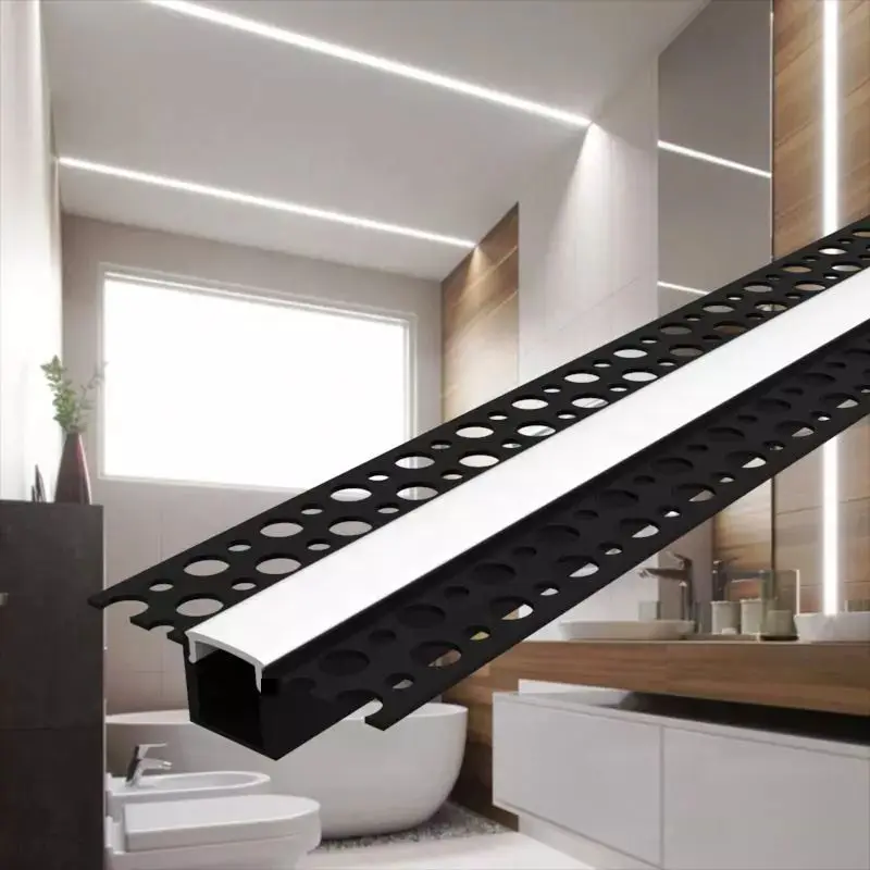U Shape Extrusion Aluminum Profiles Flat LED Linear Profiles With Flexible LED Strips for Drywall Plastering Corner LED Profiles