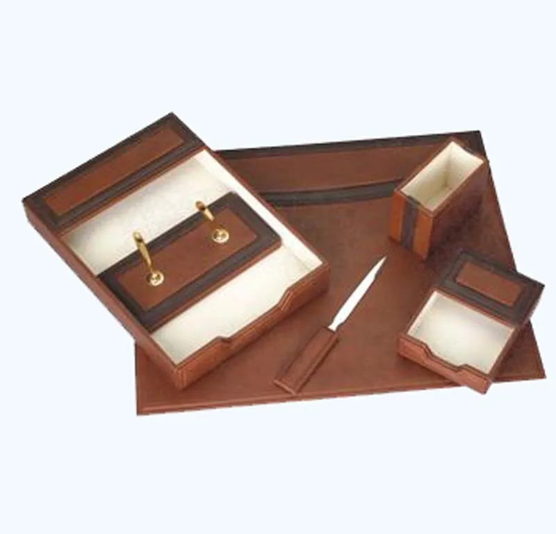 New Design Leather Home Office Table Desktop Storage Tray Desk Organizer Set