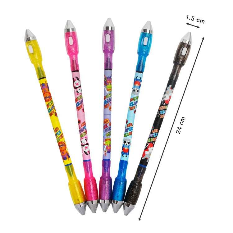 Spinning Magnetic Pen Cartoon Rolling Finger Pen LED Rotating Double-headed writable Gel Pen for Students Entertainment