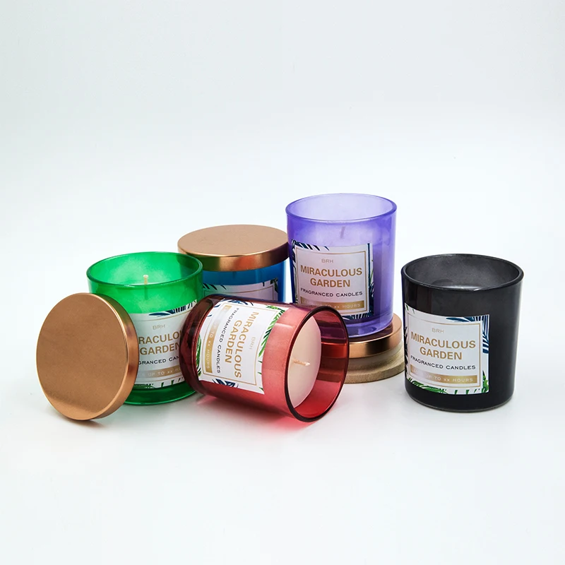 Luxury Rose Gold Candle Glass Container With Scented Candle Glass Candle Jar With Metal Lid Wholesale