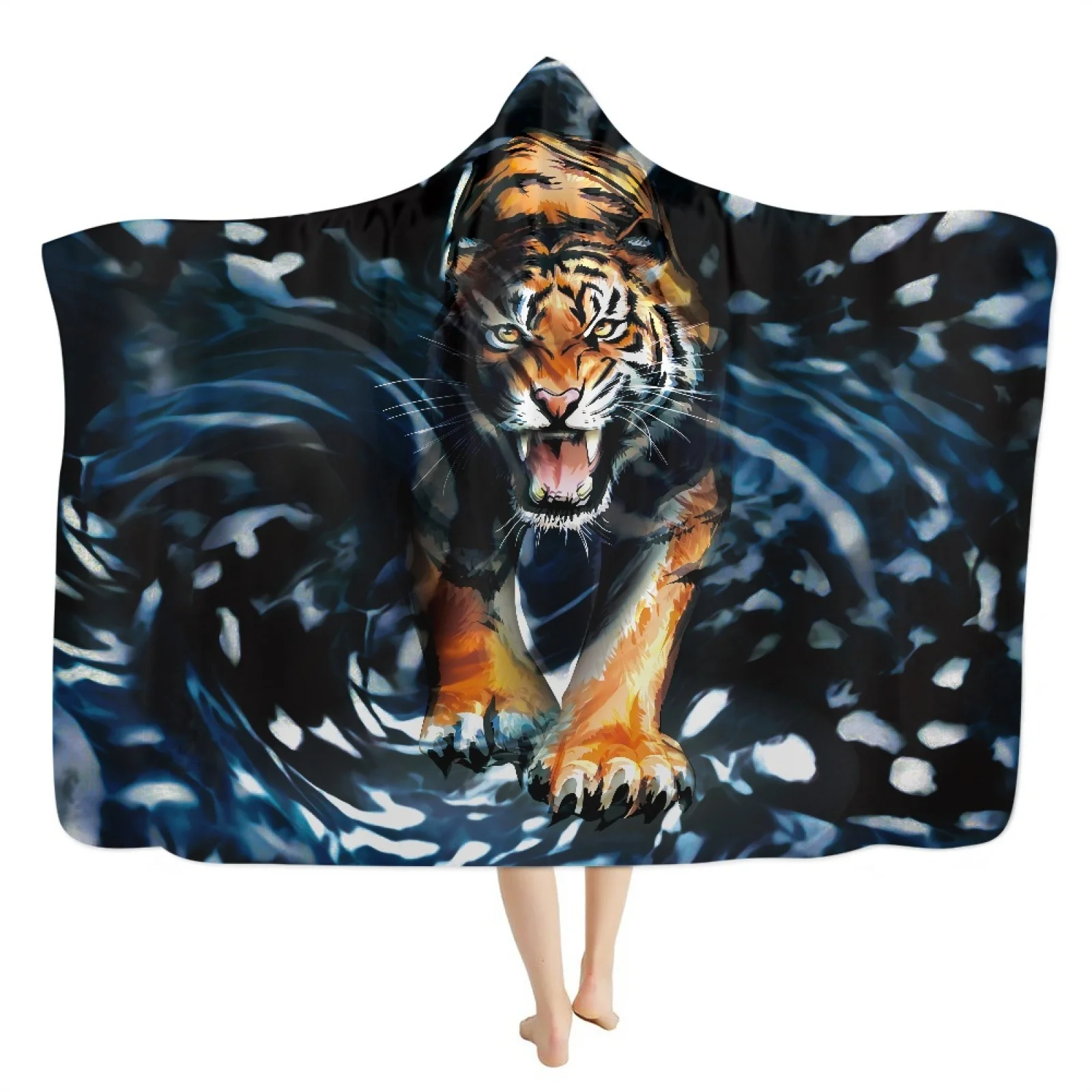 100% Polyester Hooded Anime Blanket Weighted Throw Hoodie Blanket Print for Tiger Blankets of Tiger