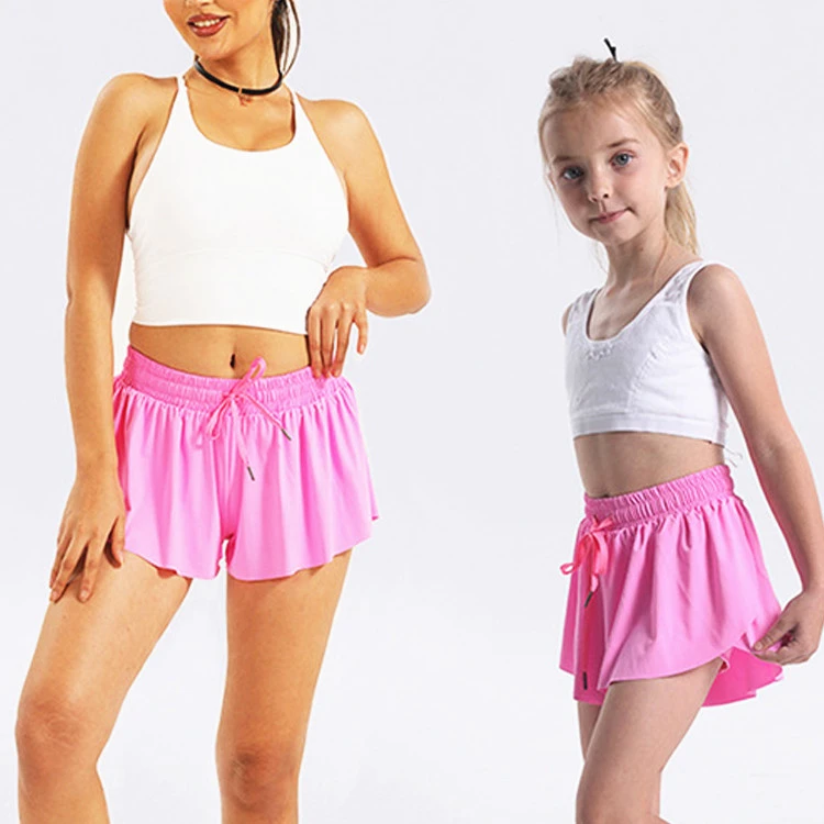 2 In 1 Flowy Running Yoga Shorts Women Gym Sport Kid Biker Butterfly Shorts Tennis Skirt Summer Youth Girls Flowy Shorts