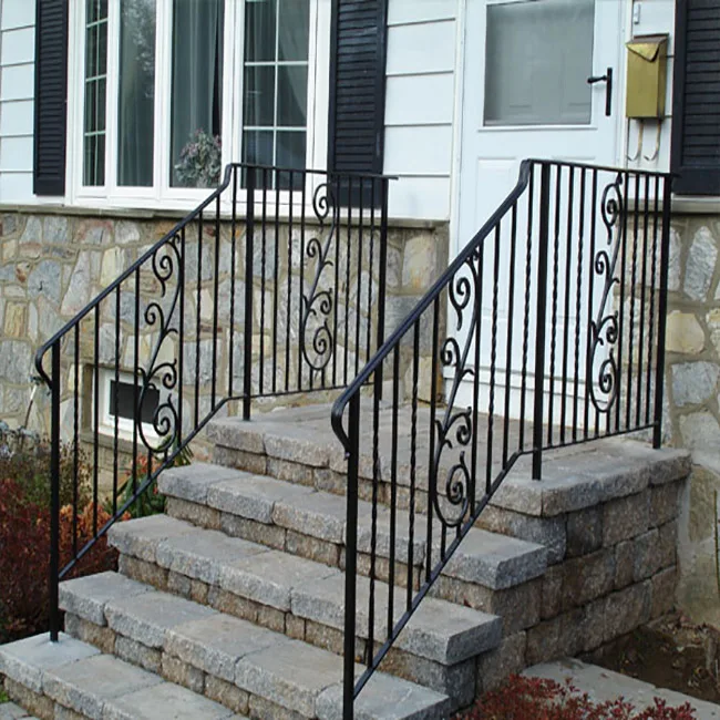 Classical Entrance Staircase Iron Railing Customized Interior Wrought Iron Balustrade Porch Handrail