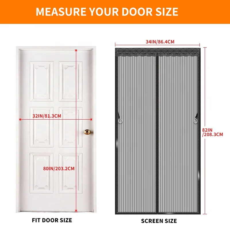 Custom Curtain Magnetic Mesh Self Sealing Screen Door Hanging Reinforced Polyester Mosquito Insect Fly Magnet Screen Door