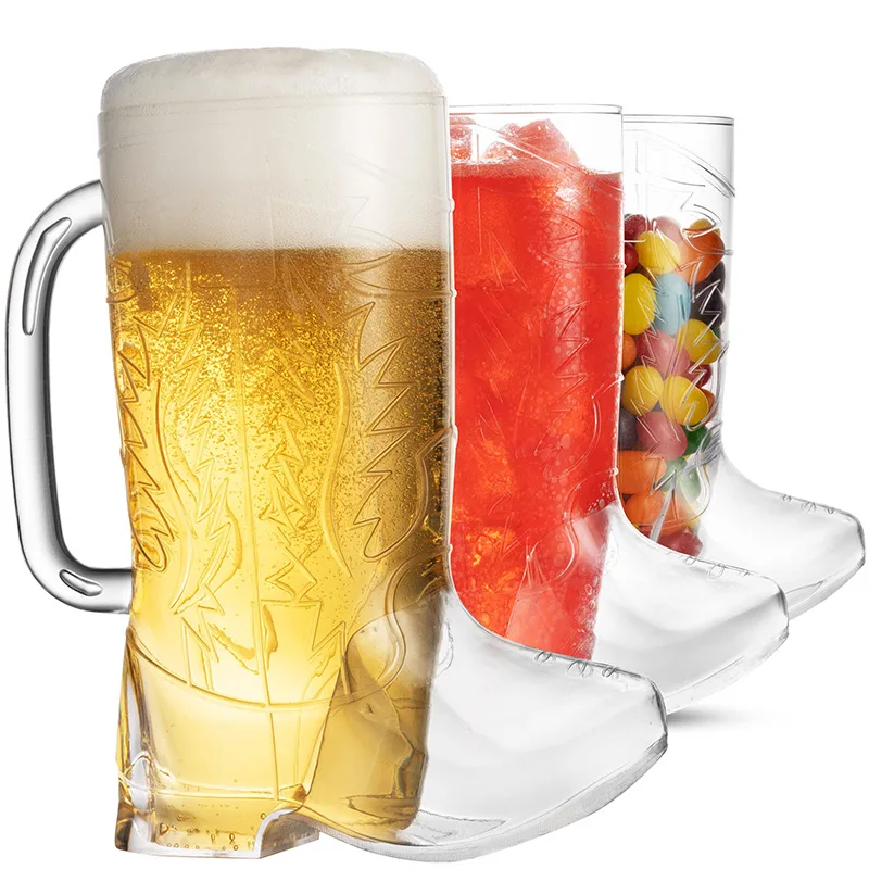 Wholesale Hot Sale Plastic Cowboy Boot Cups Good Quality Custom Logo 17oz Cowboy Boot Beer Mug With Handle