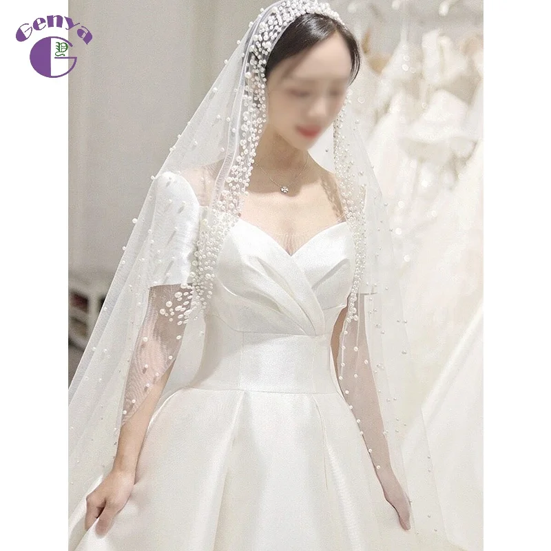 GENYA Hot White Bridal Wedding Crystal Lace 3 Meters Long Veil For Wedding Accessories