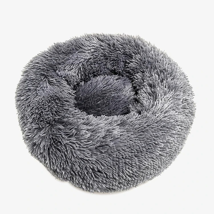 
Custom long plush warm soft round cat dog pet bed with PP Cotton 