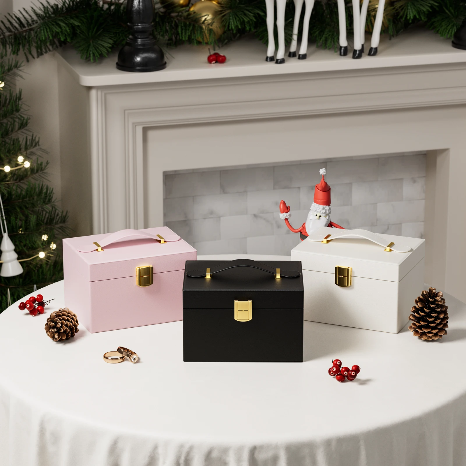 Factory directly sale red colors travel jewelry organisation box in stock PU leather jewelry organizer box storage plastic