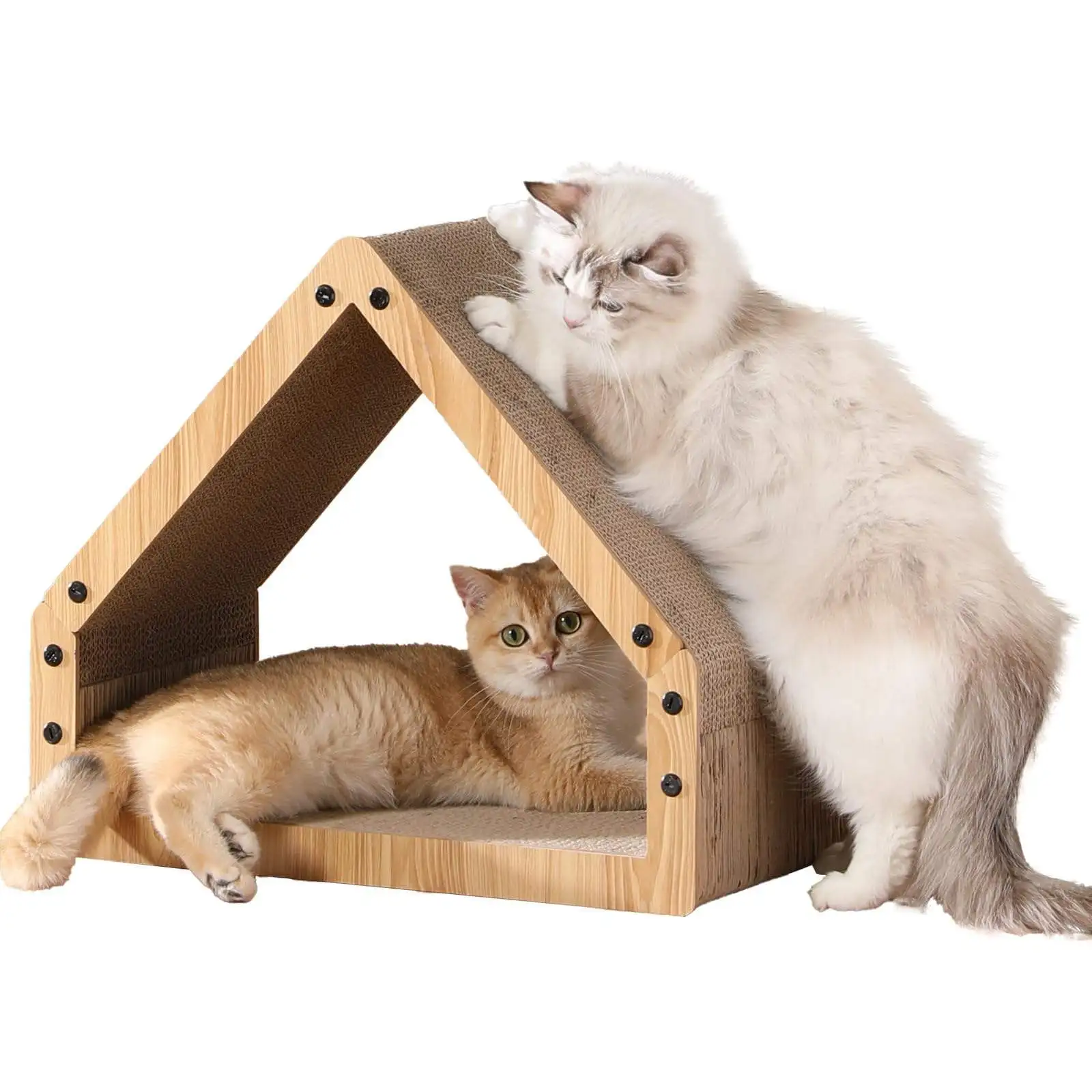 Wood Cat House with Scratching Pad Cat Scratch Pad Cardboard Cat Scratcher Board House Box Lounger Mat