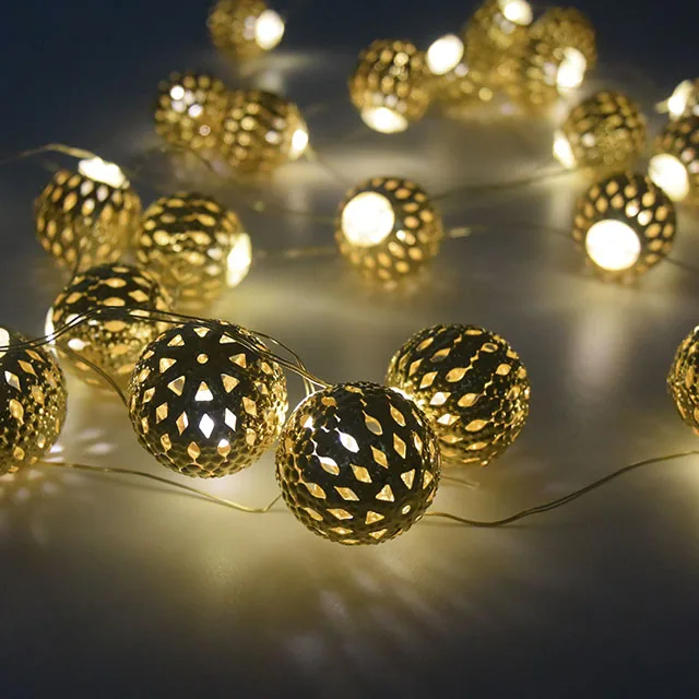 Golden Pellet Round Ball Shape Patio String Light For Christmas Hallowmas Decoration
