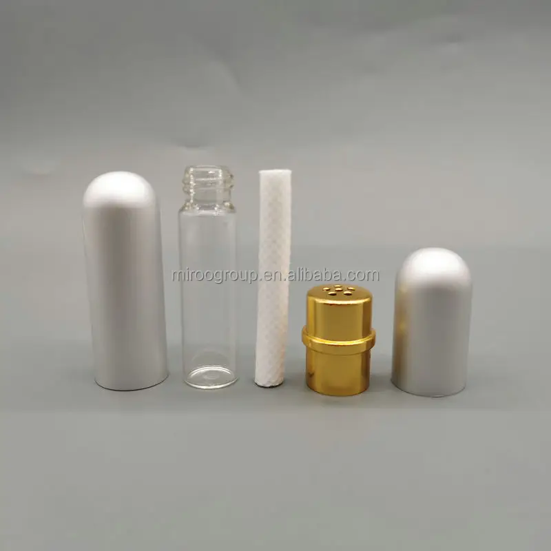Empty Essential Oil Personal Inhaler Refillable Aluminum and Glass blank nasal inhaler