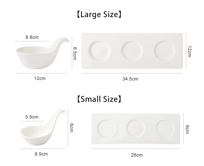 Catering Seasoning Sauce Dish Ceramic White Dipping Bowls Set with Tray Caviar Spoons Dipping Bowls for Snack Appetizer Dessert