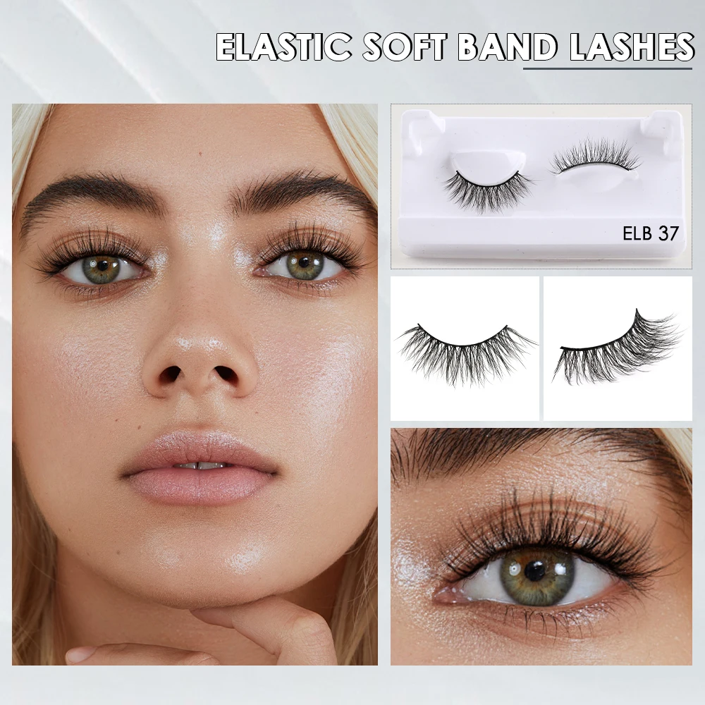 elastic black band high quality pbt fiber wispy faux mink eyelash vendor handmade false natural strip lashes