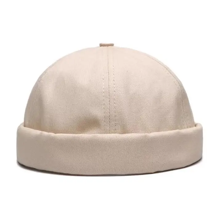 HZM-23388 Brimless Hats for Men Women Skullcap Men Vintage Docker Beanie Cap Washed Cotton Rolled Cuff Hat