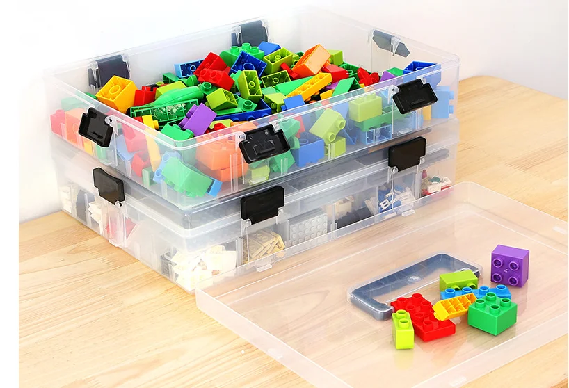 Multi-functional Plastic transparent double layer LEGO Storage Boxes storage organizer with Lid