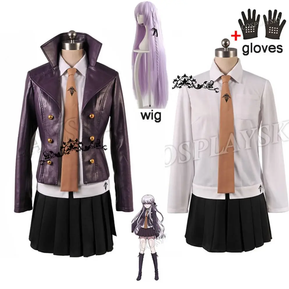 
Danganronpa Dangan-Ronpa Kyoko Kirigiri women Cosplay Costume Dress Set Halloween Cosplay Costume and wig shirt tie 