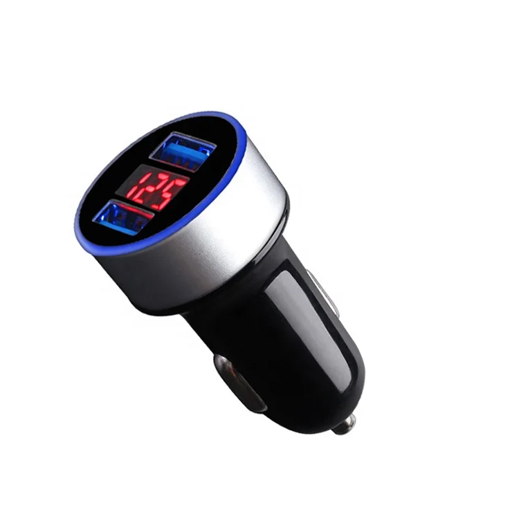 
High Quality Car Phone Charger 5V 2.4A Dual USB Port LED Display Quick Car Charger 