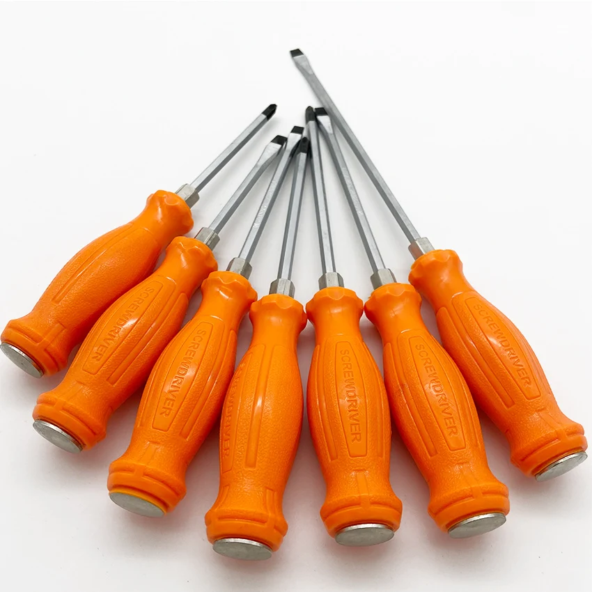 Orange PVC plastic Concave and convex  handle universal screwdriver tool Hardened mirror CRV high intensity magnetic screwdriver