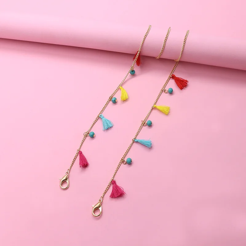 Hotsale Handmade Masking Holder Candy Colour Tassels Seed Beads Anti Lost Lanyard String for Eyeglass Chain