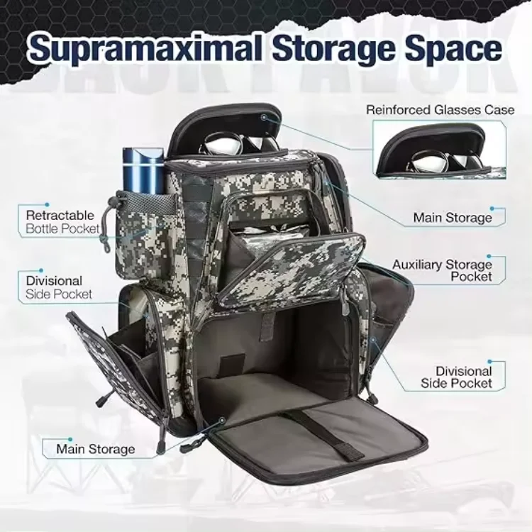 Fishing Tackle Backpack With 4 Trays Large Waterproof Tackle Bag Storage With Protective Rain Cover And 4 Tackle Box