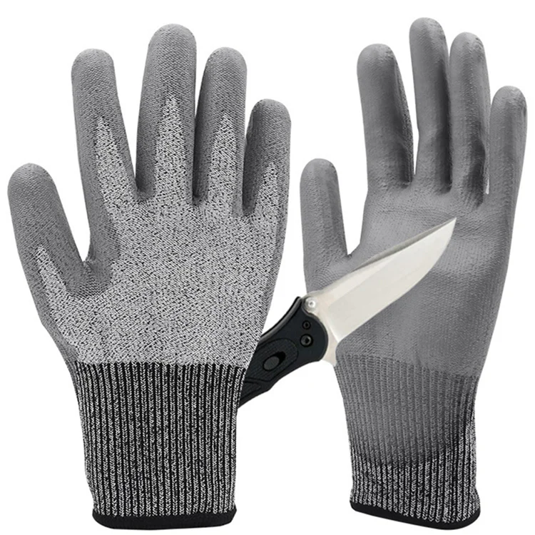 PU palm coated glass handling tool construction anti-cut level 5 protection safety cut resistant gloves