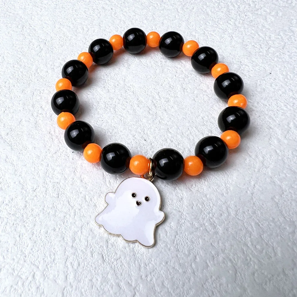 Halloween Bracelet Pumpkin Ghost Bat Pendant Bracelet Skull Spider Beaded Decoration Party Fashion Jewelry Accessories Gift