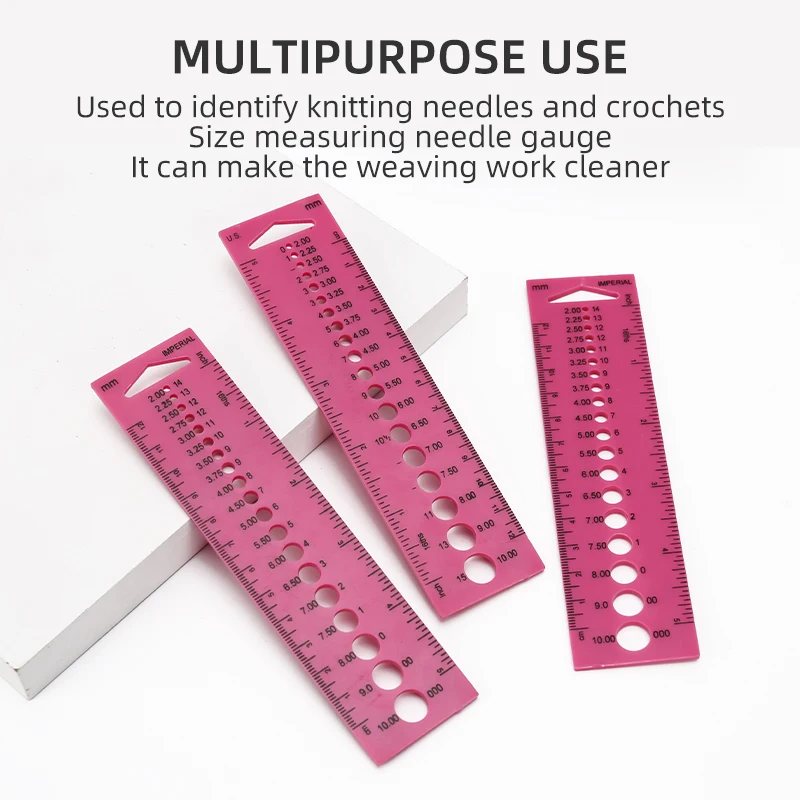 JP ABS Pink Ruler Shape Knitting Measure Tools Accessories Inch Sewing Ruler Tool Knitting Needle Gauge