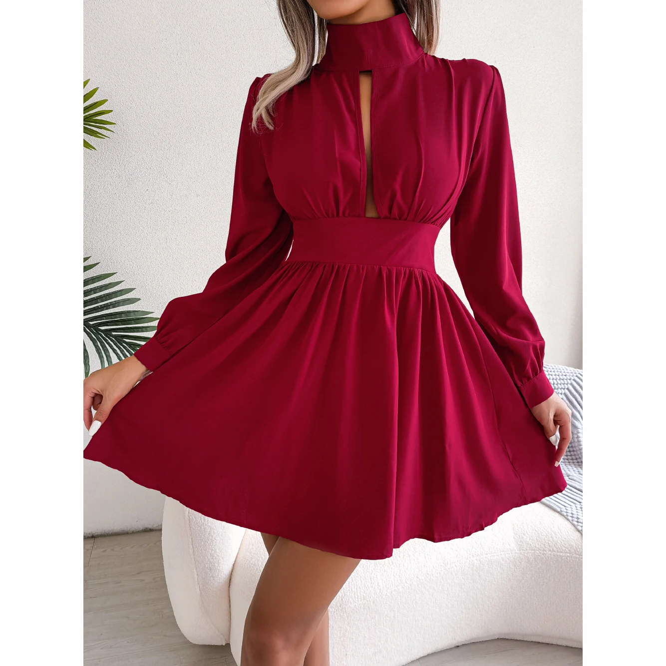 YUNNES Latest Design Wholesale Clothes Women Dress Cutout 2023 New Long Sleeves Fall Ladies Modest Dress