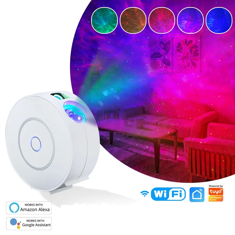 smart wifi round starry sky room light remote control romantic atmosphere led projector stand night lamp