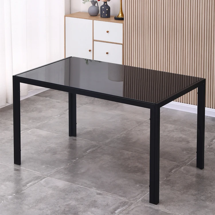 Modern Design Dining table set 6 seater Glass top black glass dining table set 6 chairs