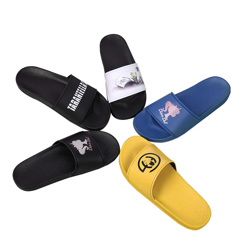 L&J Shoe Custom 3D Rubber Embossed Logo Non Slip Full Print Sandal Slides Slippers for Men