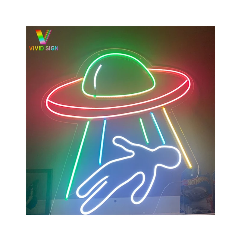 Hot sell small neon light UFO creative kid bedroom alien space neon wall lamp