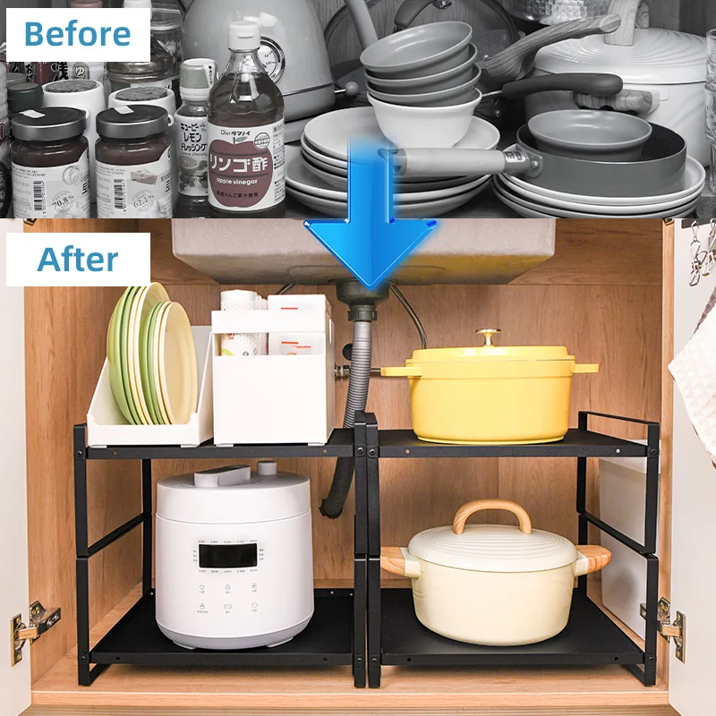 Kitchen shelf multi-layer pot storage shelf sink cabinet layered put pot shelf microwave countertop