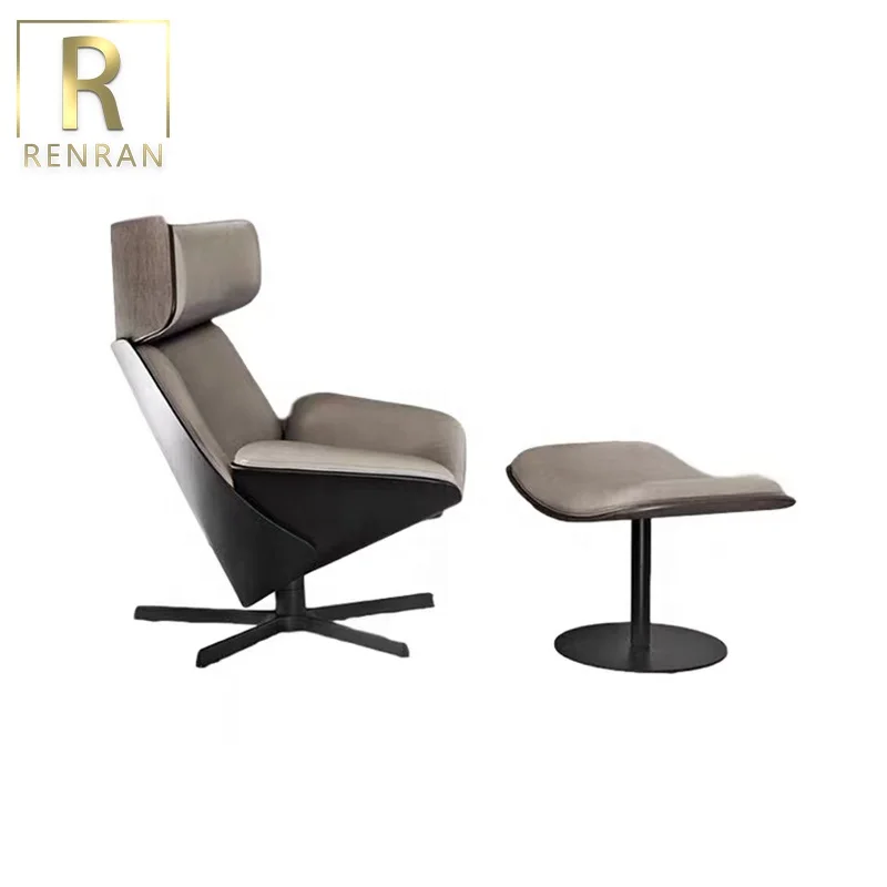 latest Italian design luxury home furniture accent chair elegant metal modern single revolving lounge chair with stool