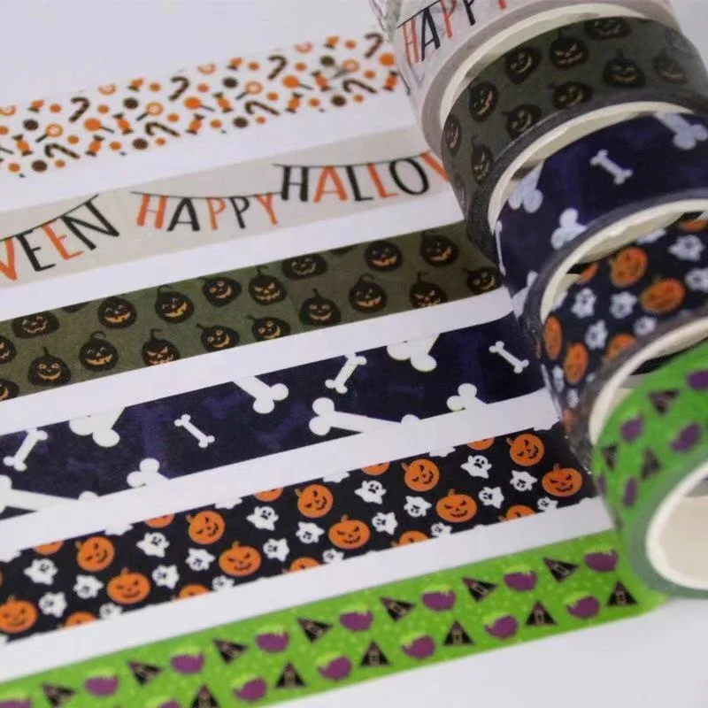 Halloween Washi Tapes Paper Masking Tape for Hand Account Scrapbooking DIY Office Party Supplies (Random Pattern)