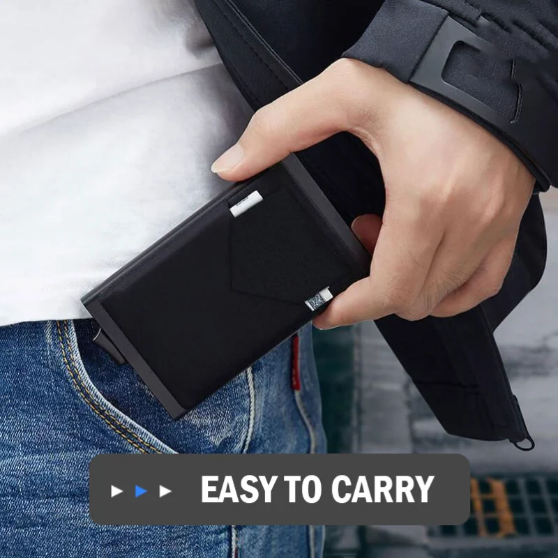 Slim Aluminum Wallet With Elasticity Back Pouch ID Credit Card Holder Mini RFID Wallet Automatic Pop up Bank Card Case Box